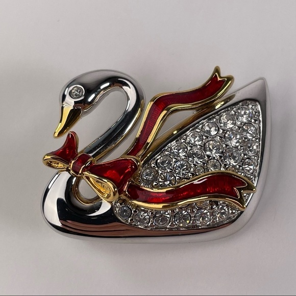 Swarovski Signed Christmas Edition Swan Brooch 30 Crystals - Picture 4 of 11